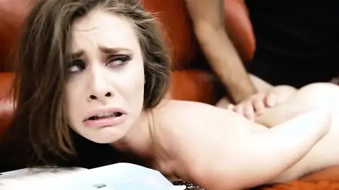 Stepdaughter Anya Olsen is disciplined by her parent's rod