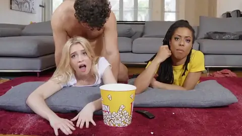 Kira Noir is penetrated while her platinum-light-haired buddy is next to her