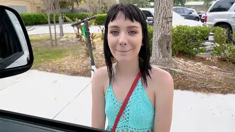 Ultra-Nice teenager is displaying her lil' bumpers to the driver