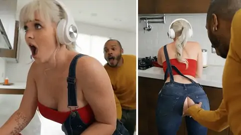 BIG BLACK COCK is boning bodacious blonde cockslut in the kitchen