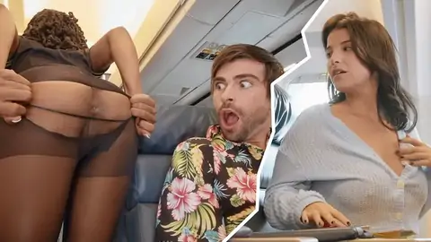 Dark Haired is surprised, but stewardess glad to torn up