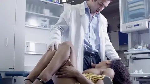 Doctor nails face of surprised patient in the clinic