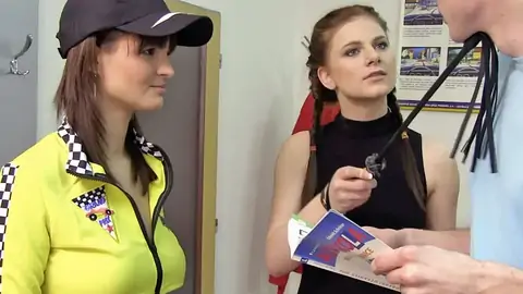 Teenage whips him while he tears up ginger-haired at the driving school