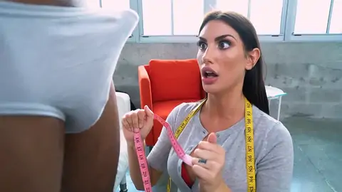 August Ames is measuring 1 really meaty dark-hued rod
