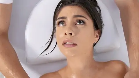 Greased up dark-hued-haired is getting her vagina finger-tickled