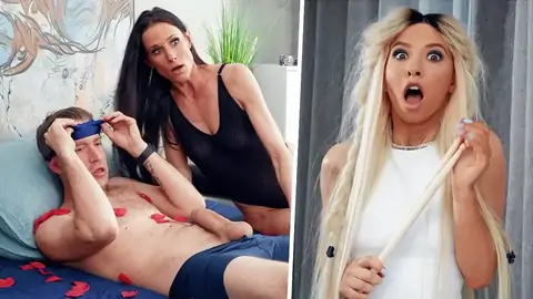 Eyes covered man getting a palm-job by Kenzie Reeves