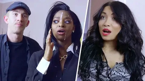 The dark-hued real estate agent is providing a DEEP THROAT to a BWC