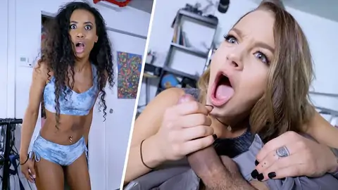 Dark-haired dark-hued spying on a fellow getting a POINT OF VIEW oral job