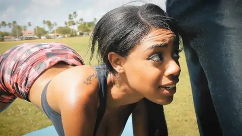 Nicely-shaped dark-hued is encountered outdoor and she is seduced