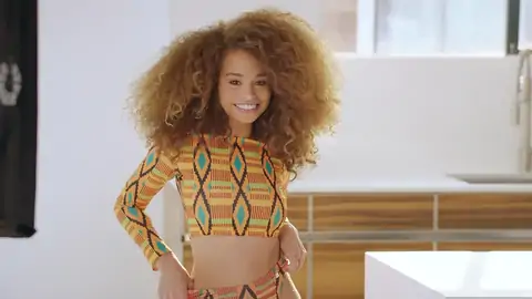 Teen dark-hued with wavy hair is railing a gigantic man sausage on the sofa