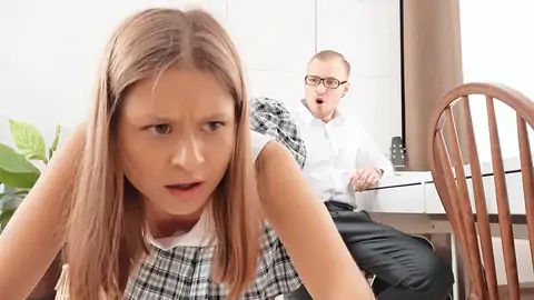 Astonished student in mini-microskirt give mitt-job her schoolteacher